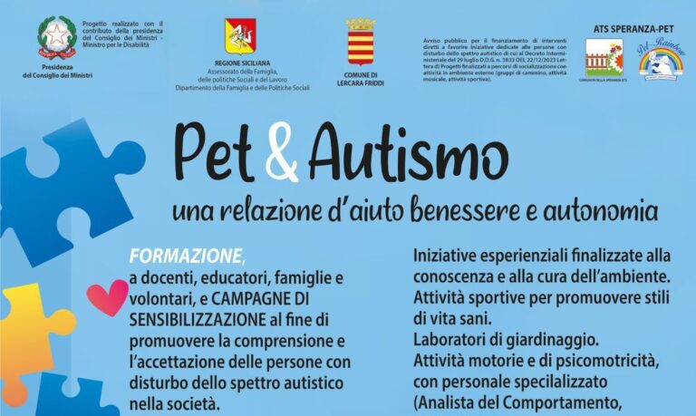 Lercara Friddi,al via il progetto: “Pet & Autismo: una relazione di aiuto, benessere e autonomia”