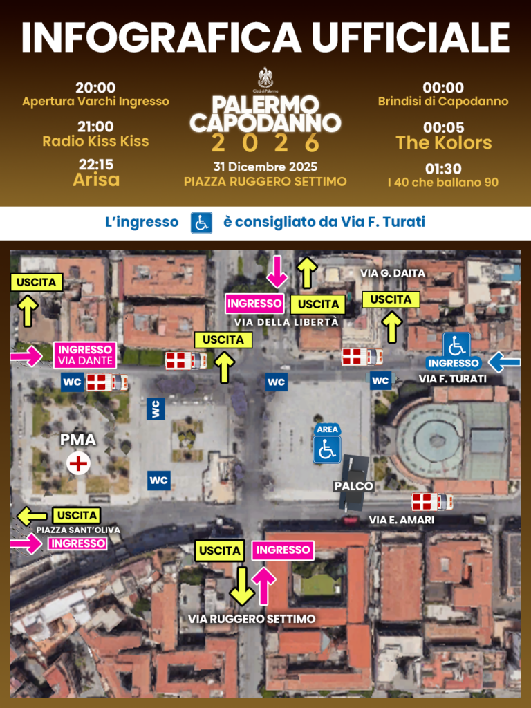 Capodanno a Palermo,info utili per l’accesso in piazza