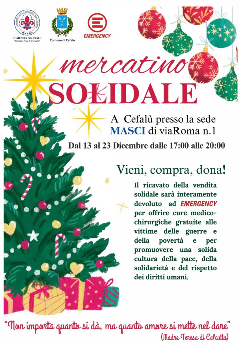 Mercatino solidale di Natale. MASCI Cefalù pro Emergency