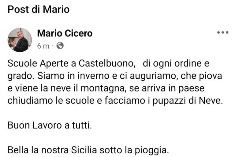 Maltempo, scuole chiuse ovunque tranne che  a Castelbuono