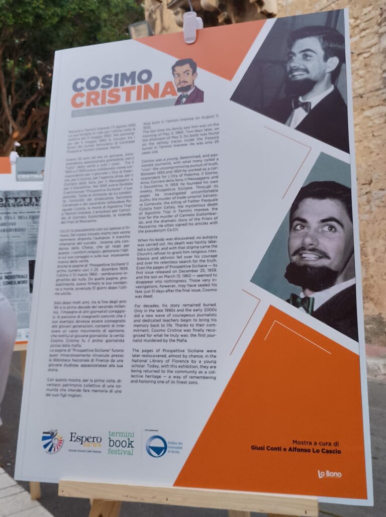 Termini ricorda Cosimo Cristina: una mostra nelle scuole per raccontare il primo giornalista ucciso dalla mafia
