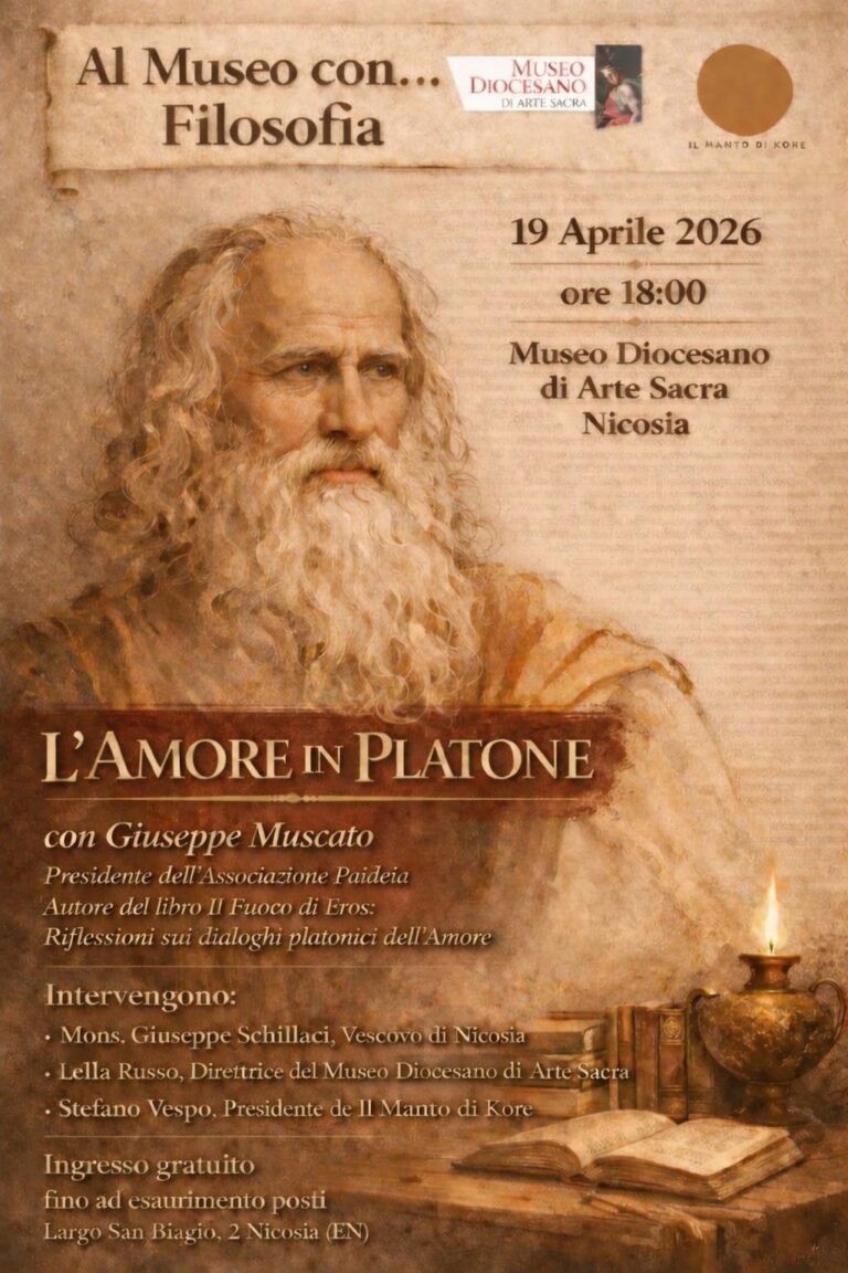 L’attualità di Platone per riscoprire l’umanità: Giuseppe Muscato presenta “Il fuoco di eros” al Museo Diocesano di Nicosia
