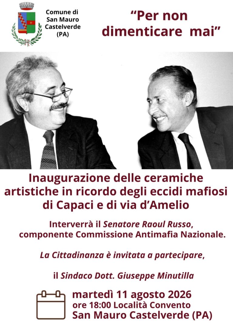 “Per non dimenticare mai”;San Mauro Castelverde ricorda le vittime delle stragi di Capaci e di via d’Amelio